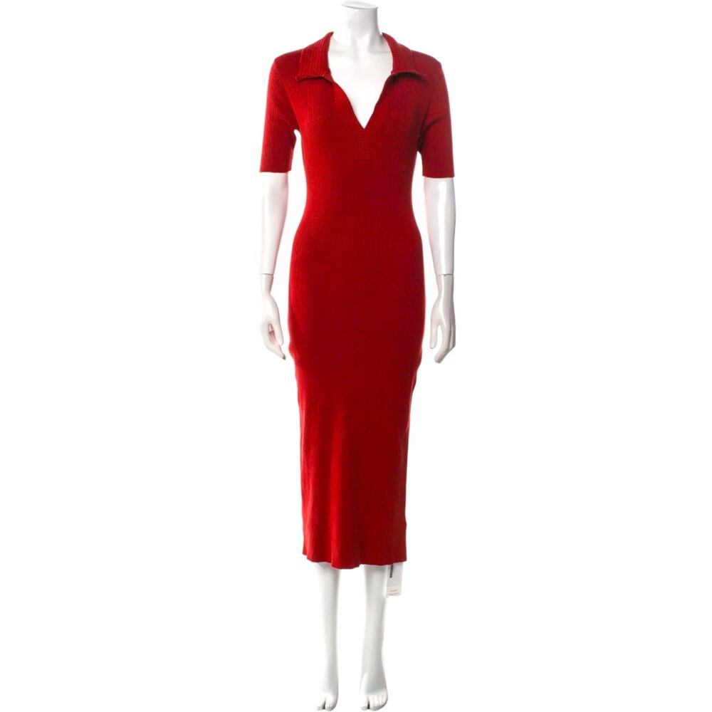 Caroline Constas Ribbed Crochet Knit Fitted Midi Sweater Dress Size Large